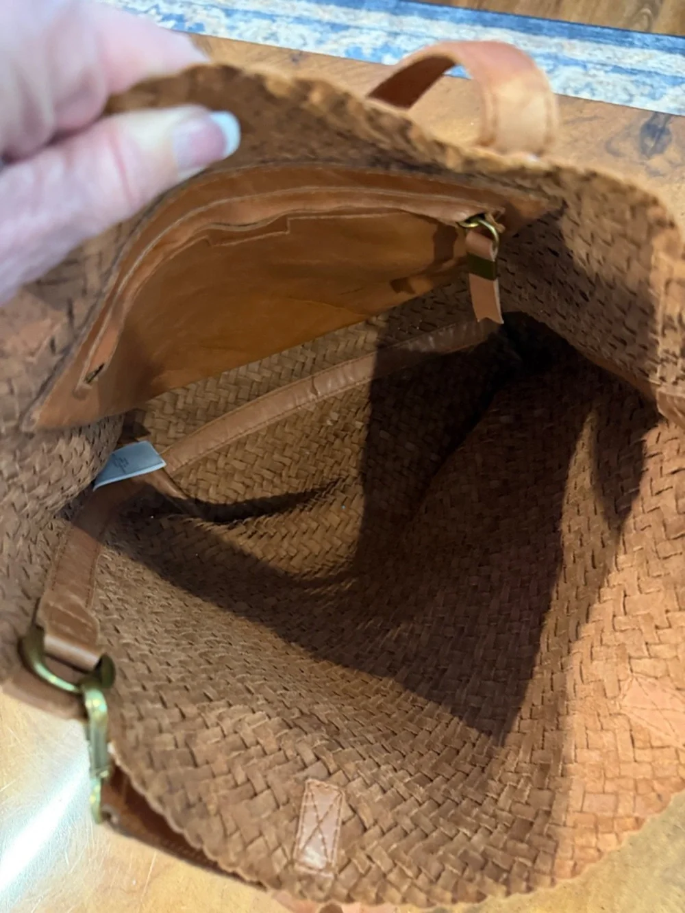 Madewell Woven Leather Tote in Cognac Brown - Picture 12 of 13